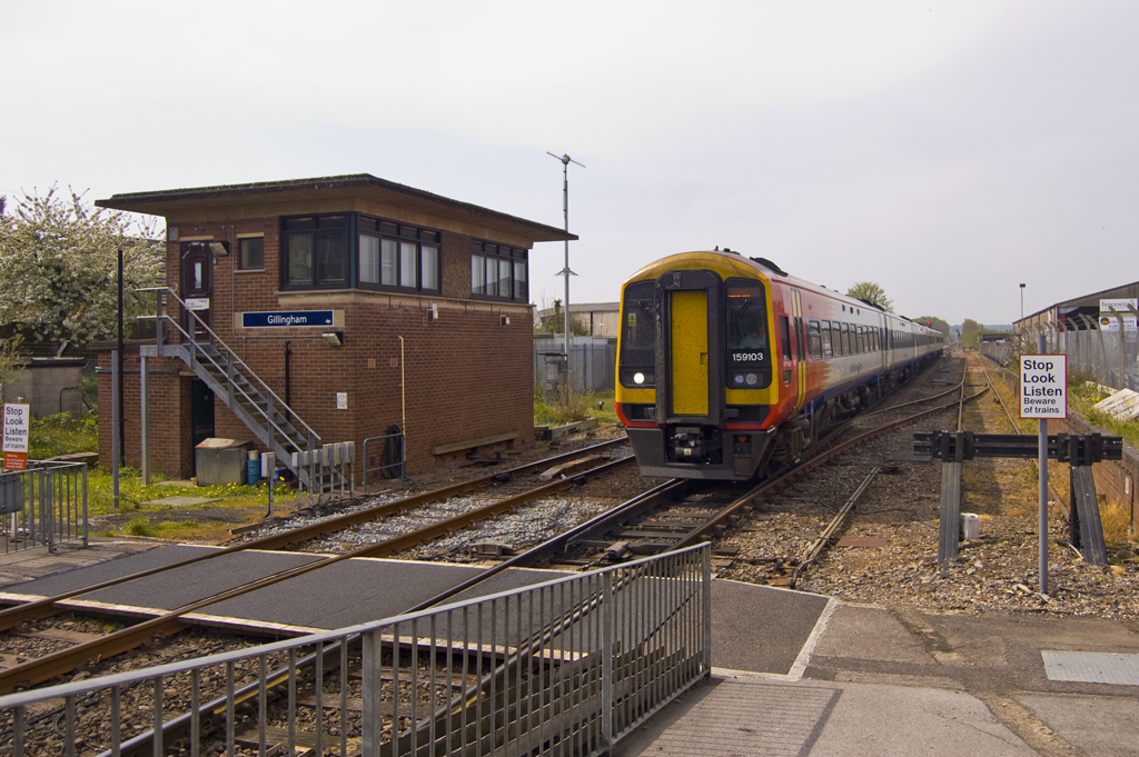 Class 159 arrives at Gillingham (Dorset) Station