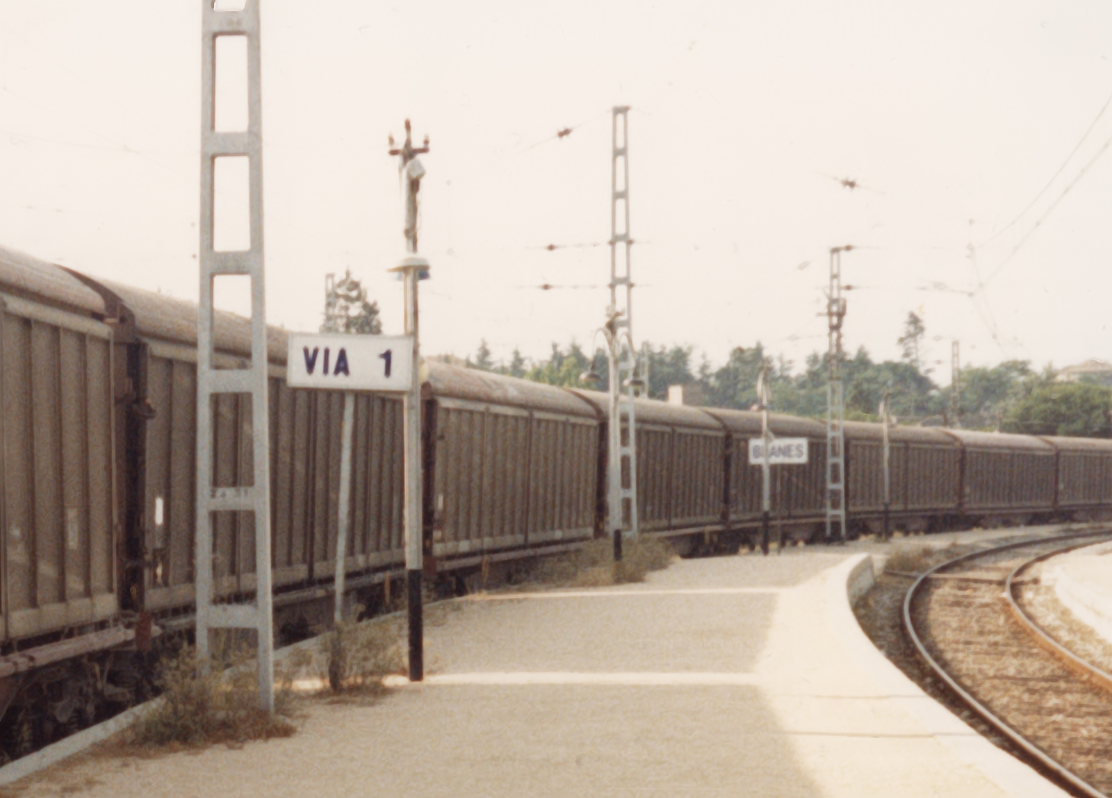 Spanish Railways RENFE - JJPD bogie wagons in the sidings at Blanes station